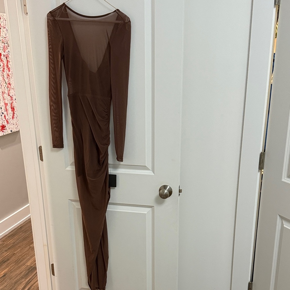 Lulu's Mesh Brown Long Sleeve Dress NWT